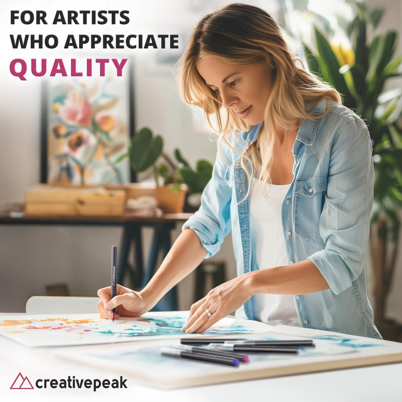 Creativepeak Watercolor Brush Pens - 12 Vibrant Soft Tip Coloring Markers with Blending Brush - Premium Art Supplies for Calligraphy, Lettering, Coloring & Journaling - Image 3